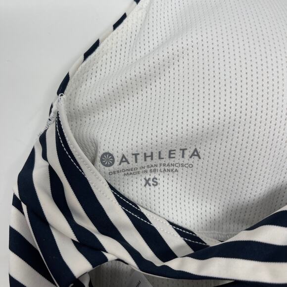 Athleta Navy Blue White XSmall Striped High Neck Mudra Sports Bra Cut Out Back - Picture 10 of 12